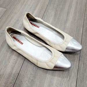 Prada leather toecap ballerina flats sz 38.5